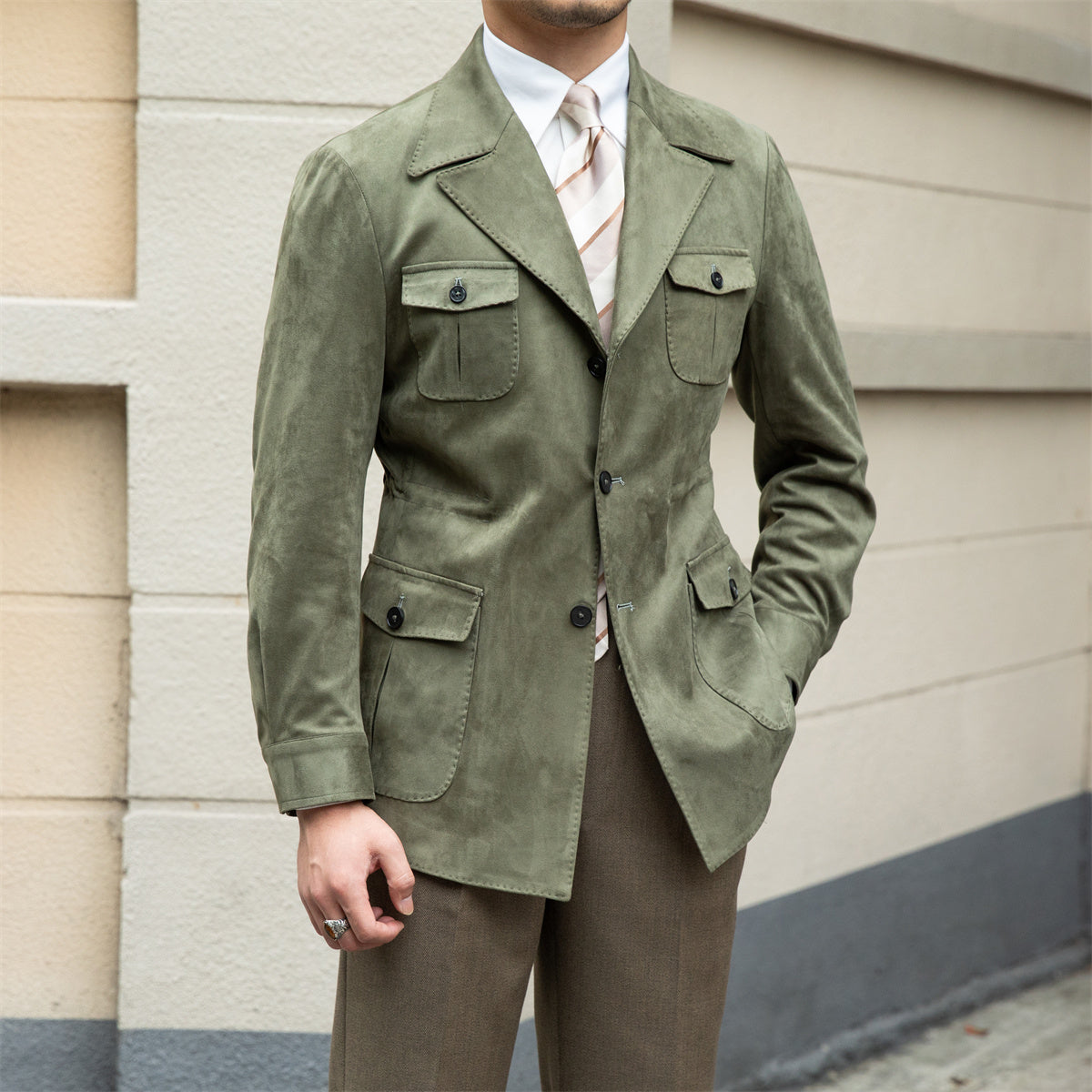 Suede Safari Jacket With Slim Fit